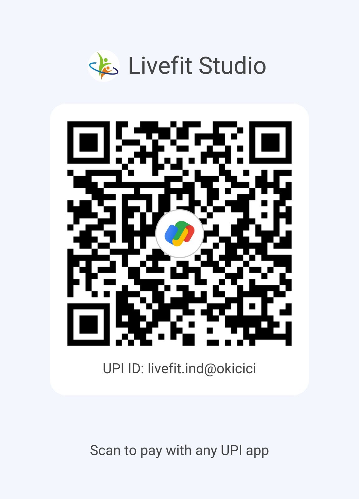 LiveFit Studio UPI QR code for payments